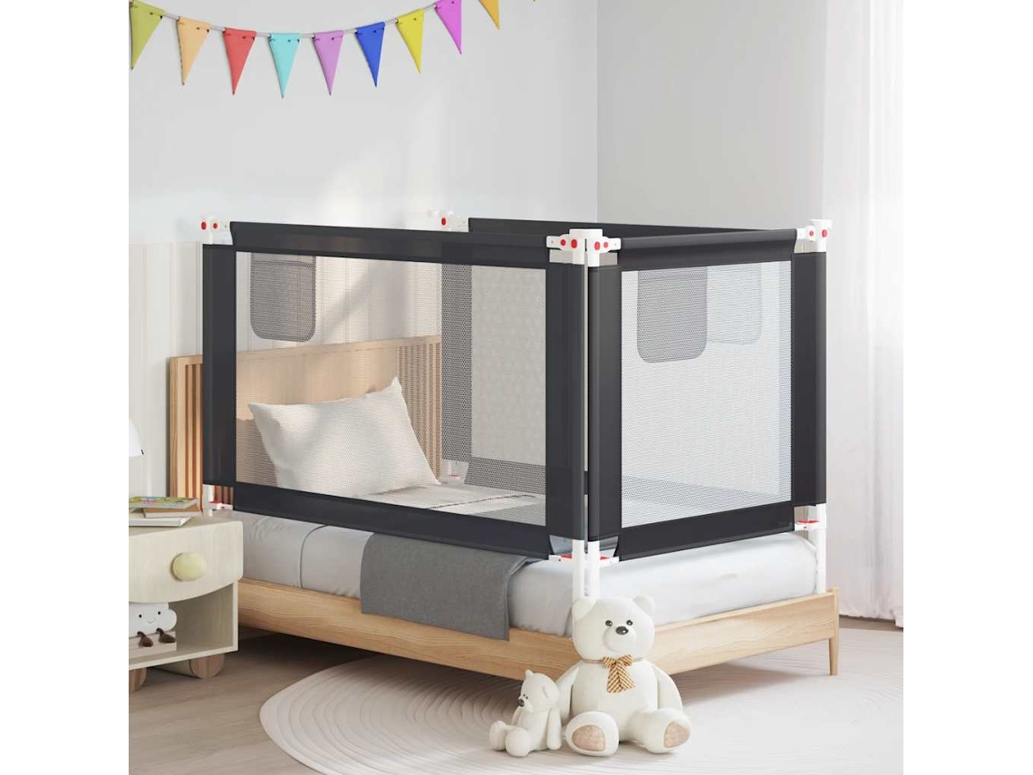 Vidaxl Barra Segurança P/ Cama Infantil Tecido 140x25 Cm Cinza-escuro