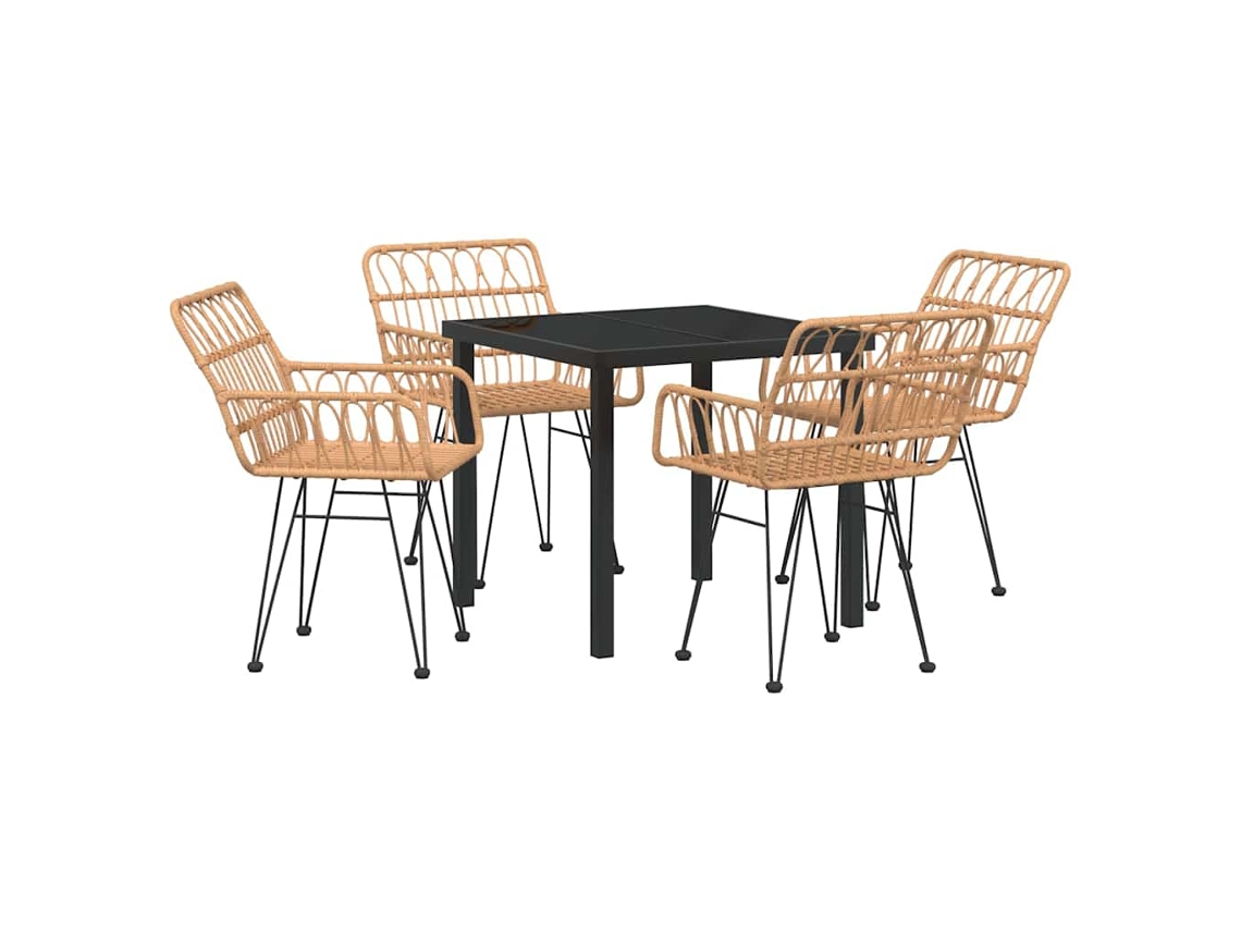Conjunto 5 Conjunto De Jantar Para Exterior Vidaxl Castanho Vime Pe (80 X 80 X 73 Cm)
