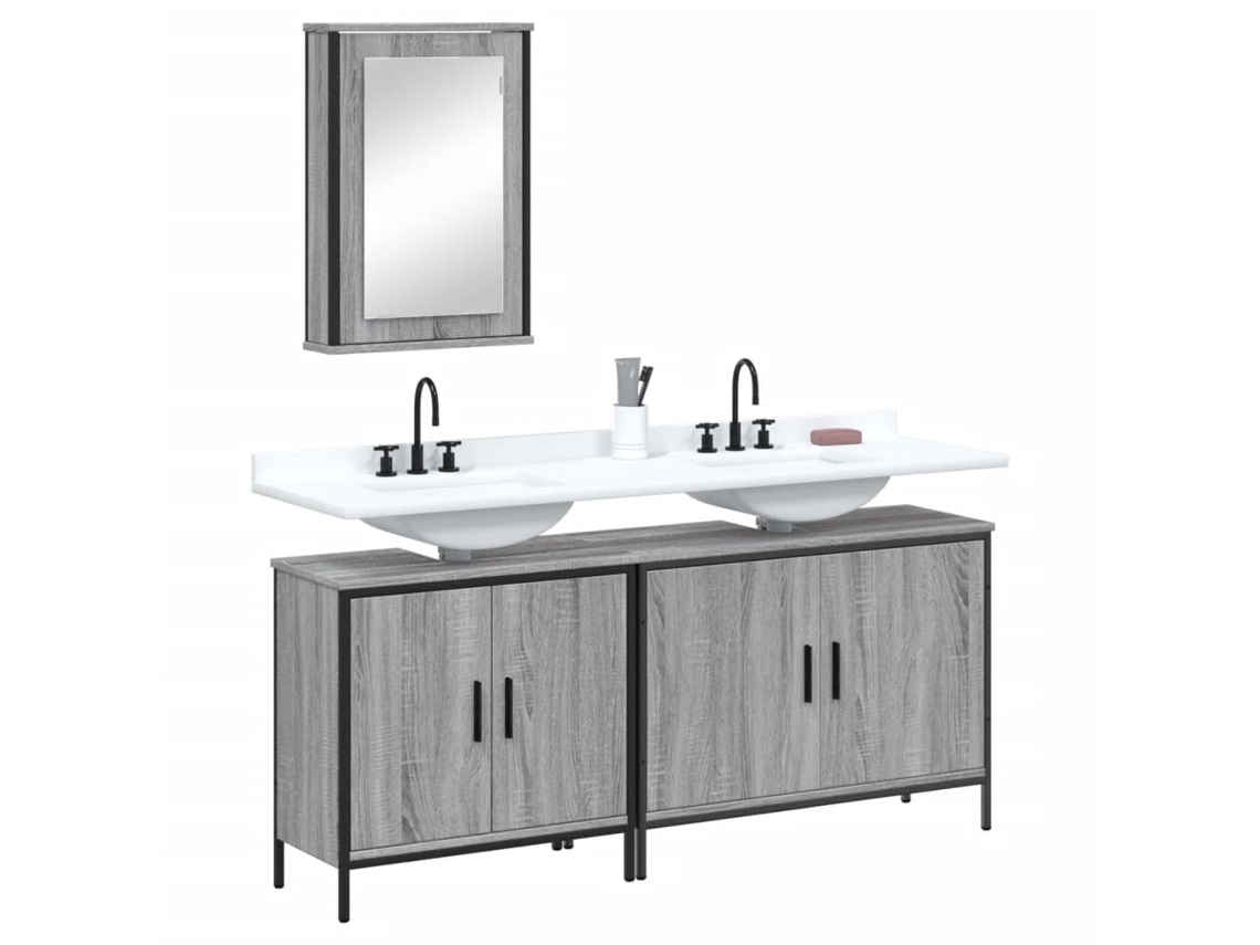 Vidaxl 3 Pcs Conjunto Móveis Casa De Banho Madeira Proc. Cinza Sonoma