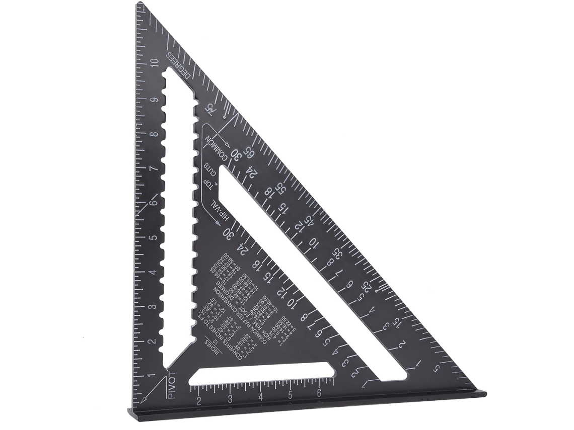 Régua Triangular De Alumínio Preto 12 Polegadas Com Ângulo Reto, Transferidor De Aço Inoxidável, Ferramenta De Medição Para Carpintaria