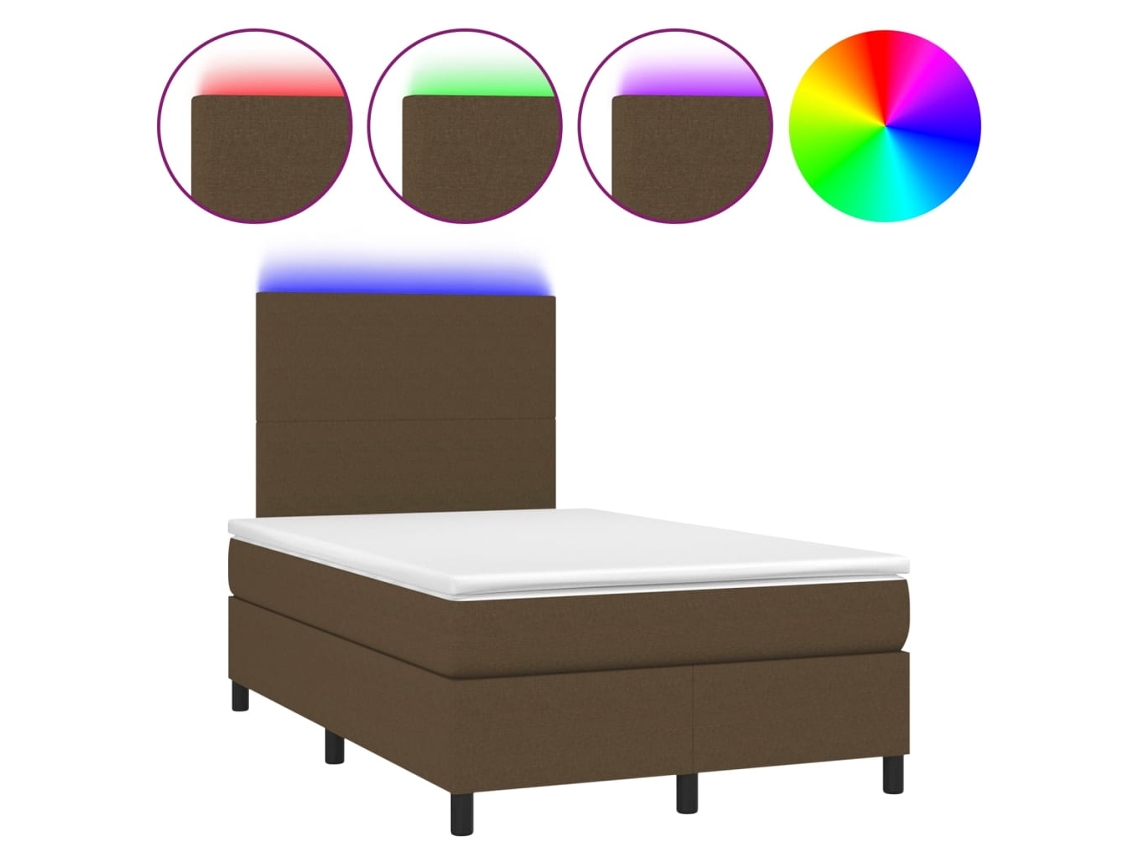 Cama Box Spring com Colchão e Led Tecido Castanho Escuro MAISON EXCLUSIVE (120x200 cm)