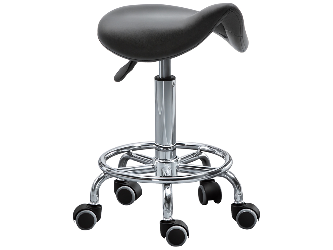 Banco Ajustável em Altura com 5 Rodas e Assento Ergonômico Acolchoado em Espuma.36,2x37,5x51 66 Cm.preto BTFORUS