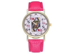 Relógio de quartzo casual e moderno com pulseira de couro para homens e mulheres, nas cores vermelho e rosa.