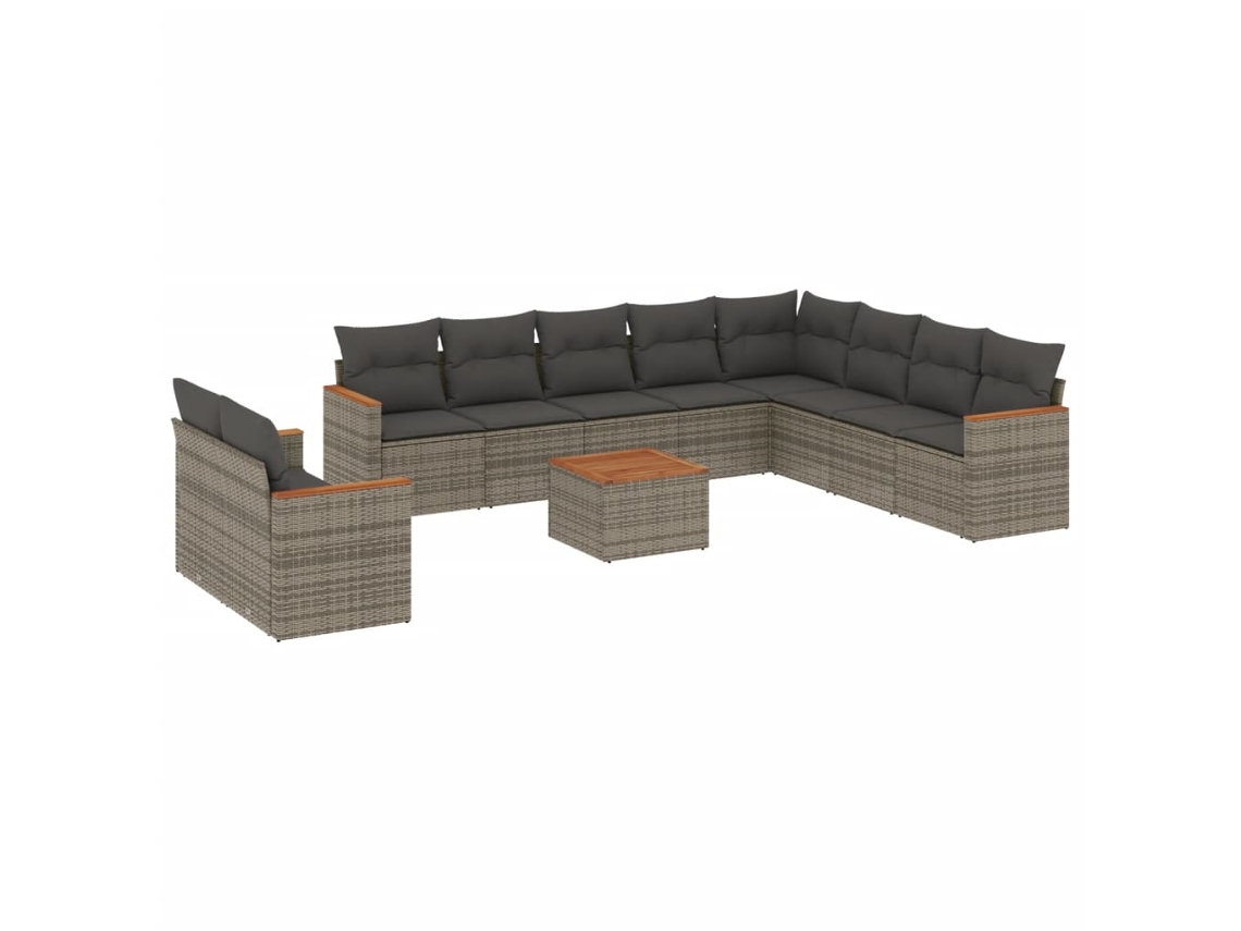 Conjunto de 11 Sofás de Jardim com Almofadões Vime Pe Cinzento MAISON EXCLUSIVE