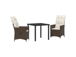 Conjunto 3 De Jantar De Jardim Com Almofadas Vidaxl Marrom Rattan Poli