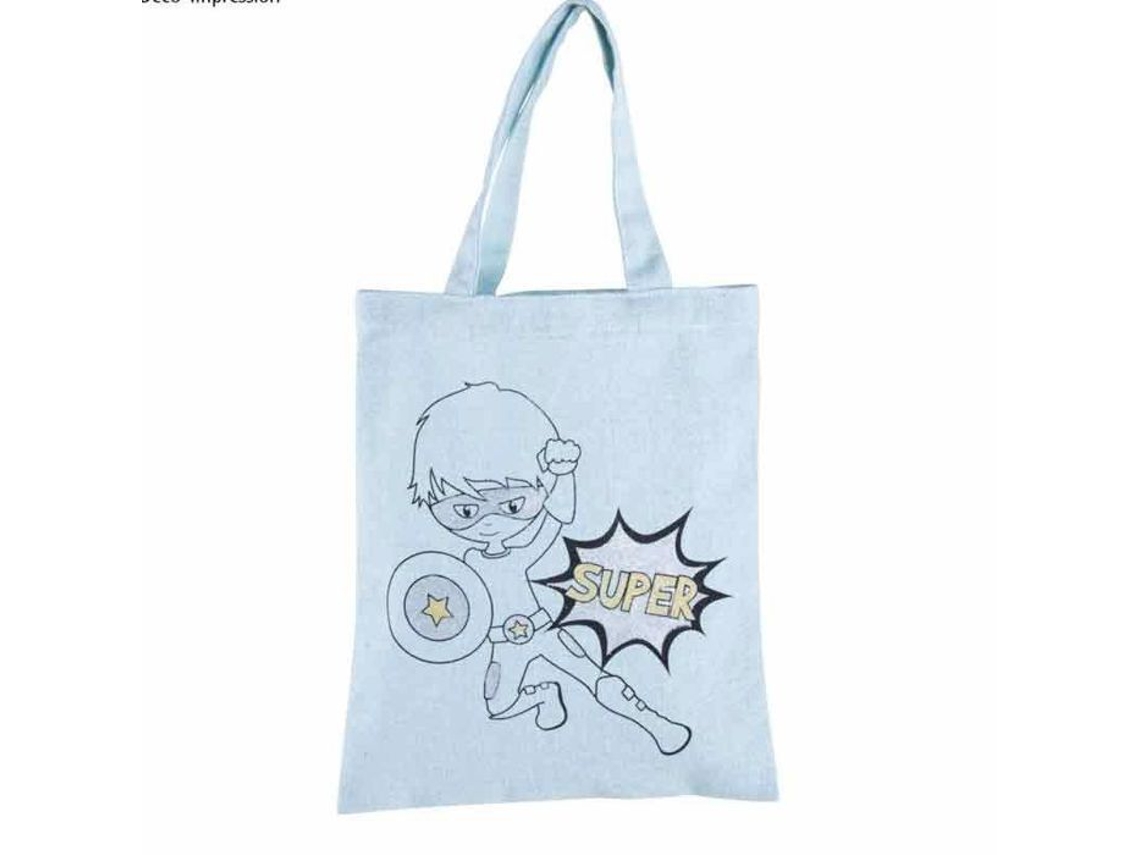 Sacola de Algodão Tipo Cesta, Rayher, 53984356, Estampa de Super, Herói, Personalizável, Lavável a 30° C, Azul BRILVIBERA