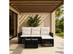 Vidaxl Conjunto De Sofá De Jardim 5 Unid. Preto E Branco Creme Vime Pe