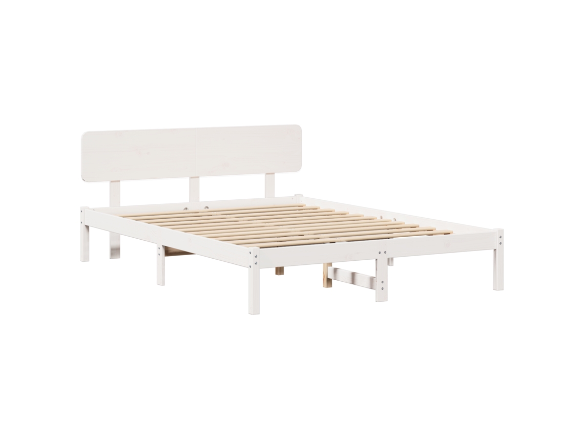 Conjunto 1 Estrutura De Cama De Madeira Vidaxl Branco Madeira De Pinho Maciça (150 X 200 Cm)