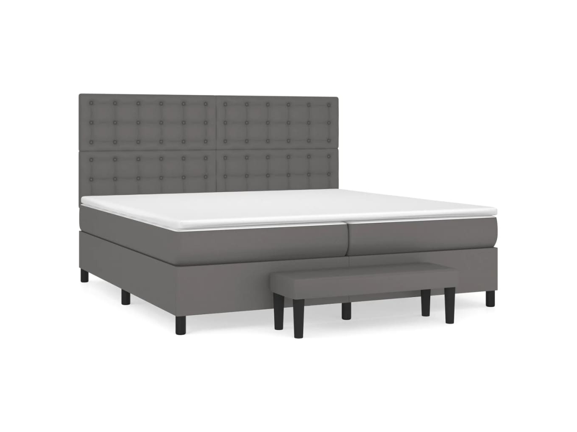 Cama com Molas e Colchão 200x200cm Couro Artificial Cinzento MAISON EXCLUSIVE