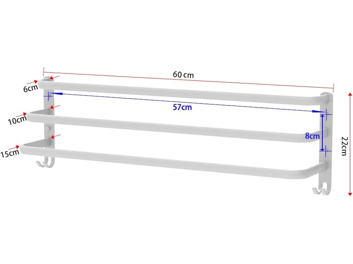 Barra Para Toalhas Com Ganchos Alumínio, 60cm, Branco