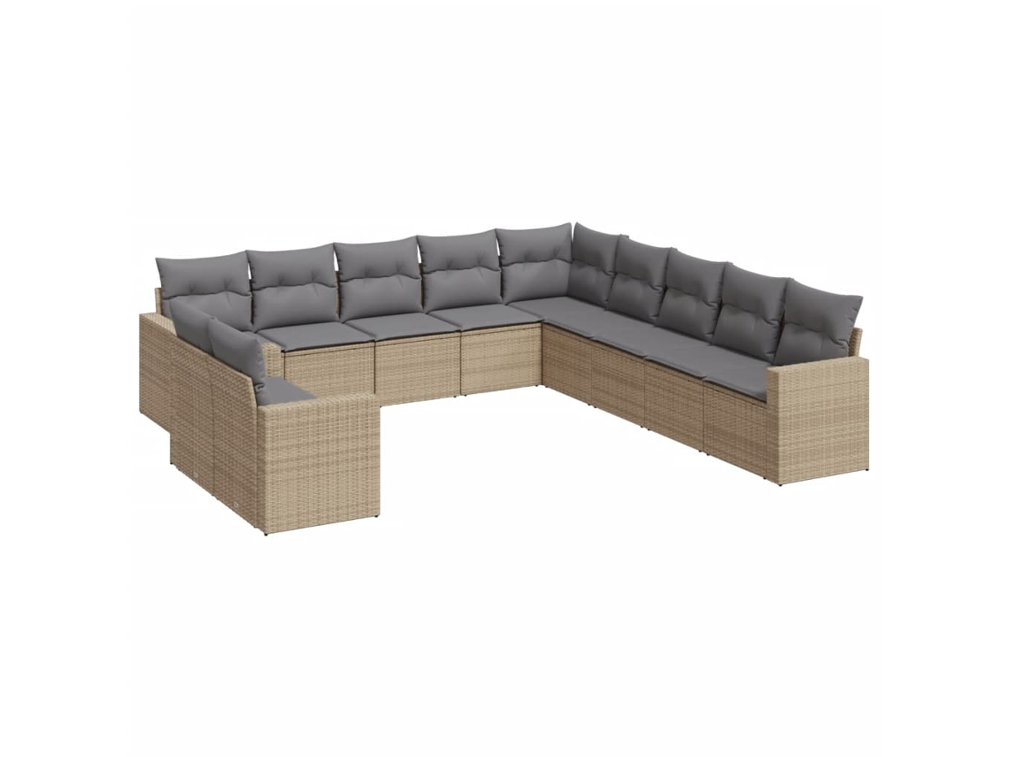 Conjunto de 11 Sofás de Jardim com Almofadões Vime Pe Bege MAISON EXCLUSIVE