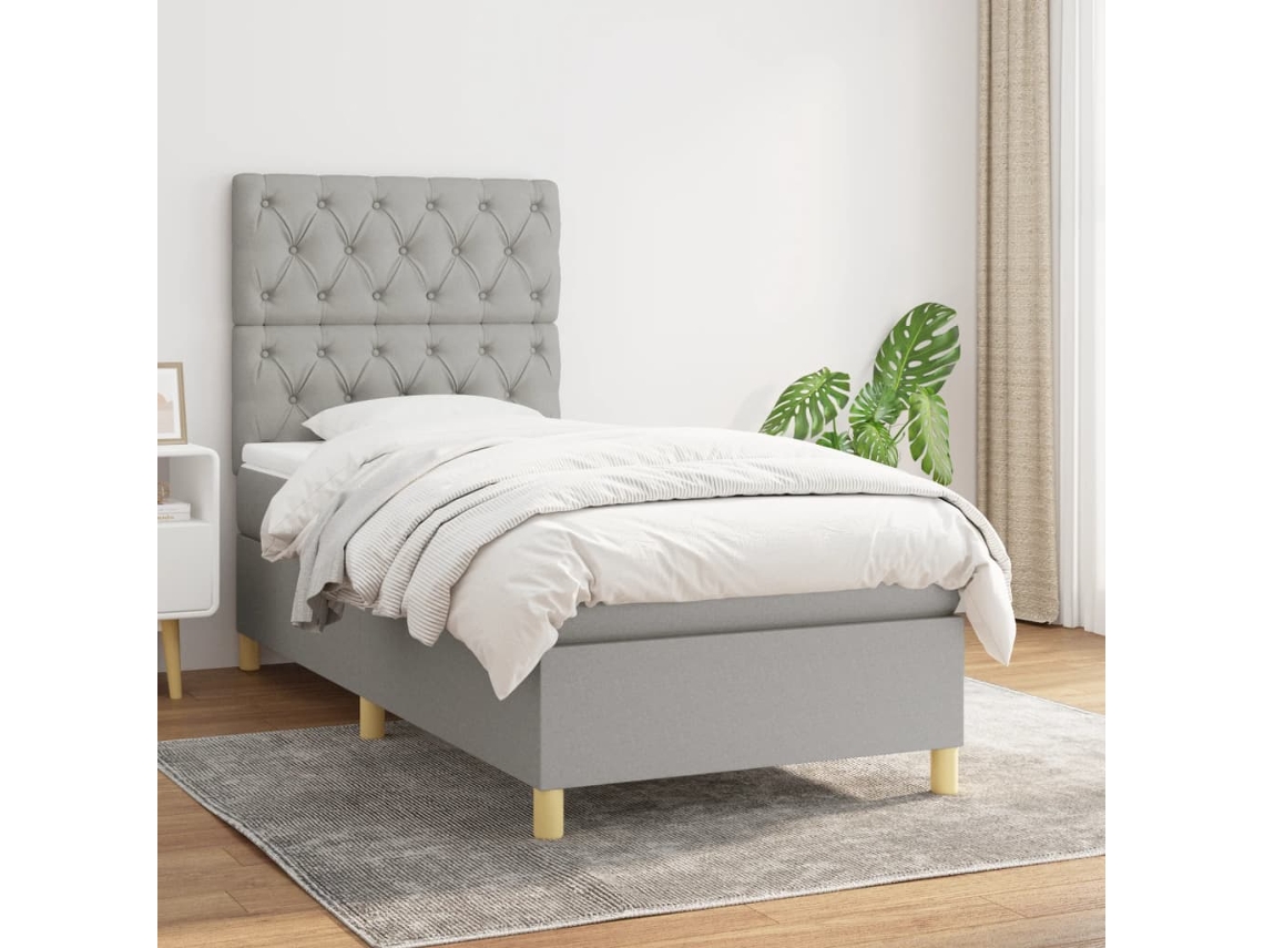 Vidaxl Cama Com Molas/colchão 80x200 Cm Tecido Cinza-claro