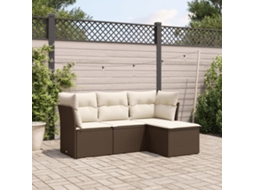 Vidaxl 4 Pcs Conjunto Sofás de Jardim C/ Almofadões Vime Pe Castanho