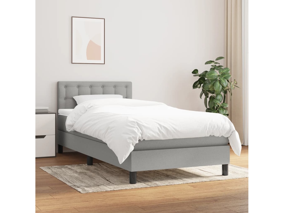 Cama Com Molas/colchão 100x200 Cm Tecido Cinzento-claro