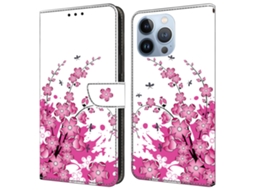 Capa Em Couro Pu Com Suporte Para Apple Iphone 16 Pro Max - Videira Flor