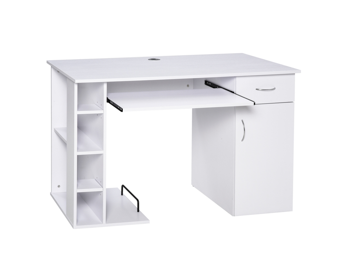 Mesa para PC ergonômica com prateleiras, armário, gaveta e bandeja de teclado retrátil, 120x60x74cm | S/MARCA