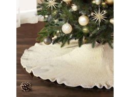 Saia de Árvore de Natal de Malha com Babados Gola de Árvore de Natal de Malha de Fio Pesado com Fecho de Cordão