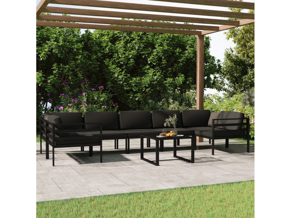 8 Pcs Conjunto Lounge Jardim Com Almofadões Alumínio Antracite Dkd Home Decor