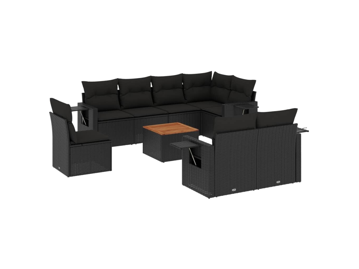 Maison Exclusive - 9 Pcs Conjunto De Sofás P/ Jardim C/ Almofadões Vime Pe Preto