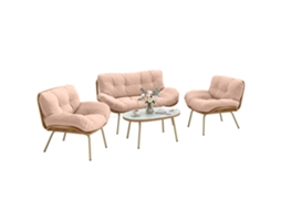 Conjunto Jardim 4 Peças Almofada Grossa 12cm, Sofá 138cm, 2 Cadeiras E Mesa Baixa, Bege