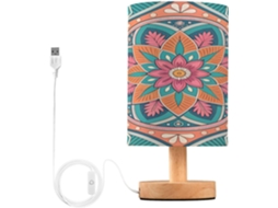 Abajur De Cabeceira Com Estampa Étnica Para Quarto, Portas De Carregegamento Usb C, Luminária De Mesa Cabeceira, Luminária