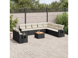 Jogo de Sofá Jardim 11 Peças C/ Almofadões Vime Pe Preto Dkd Home Decor