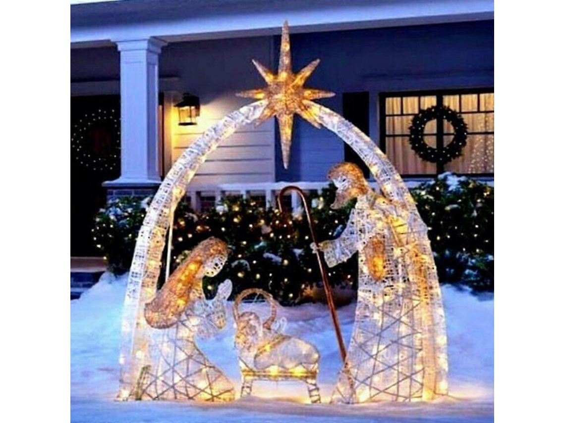 Omni decoración de Natal Exterior com Luzes, Cena de Belém Iluminada em Silhueta para Jardim com Postes, Material de Ferro Resistente e Durável F