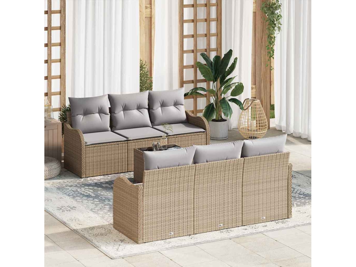 Vidaxl Conjunto De Sofá De Jardim Com Almofada 7 Pcs Bege E Cinza