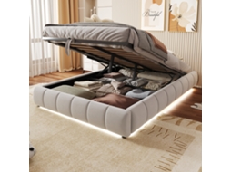 Cama 140x200 Bege Sem Cabeceira Led Hidráulica Armazenamento
