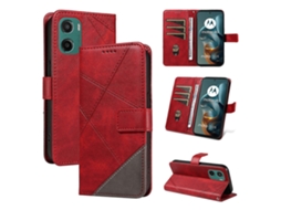 Capa De Couro Com Design Geométrico E Alça De Pulso Para Motorola Moto G05 4g, Vermelha