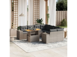 9 Pcs Conjunto Sofás P/ Jardim Com Almofadões Vime Pe Cinza Dkd Home Decor