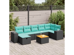 Vidaxl 8 Pcs Conjunto Sofás De Jardim Com Almofadões Vime Pe Preto