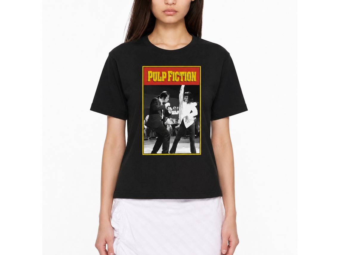 Rockinstone Men's T-shirt Pulp Fiction Dance Portrait Graphic Print Tee Black Size:l