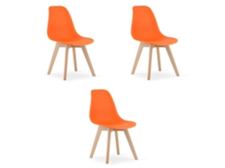 Cadeira De Jantar Conjunto De 3 Peças Kito Assento Laranja, Pernas Naturais, Assento Ergonômico, Encosto