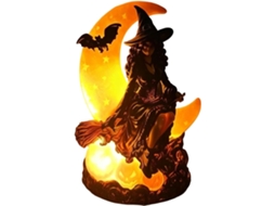 Luminária De Lua Bruxa Para O Halloween, Estátua De Luz Noturna, Decoração De Mesa
