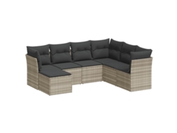 Conjunto de 7 Sofás Jardim com Almofadões Vime Pe Cinzento Claro MAISON EXCLUSIVE (7 pcs)