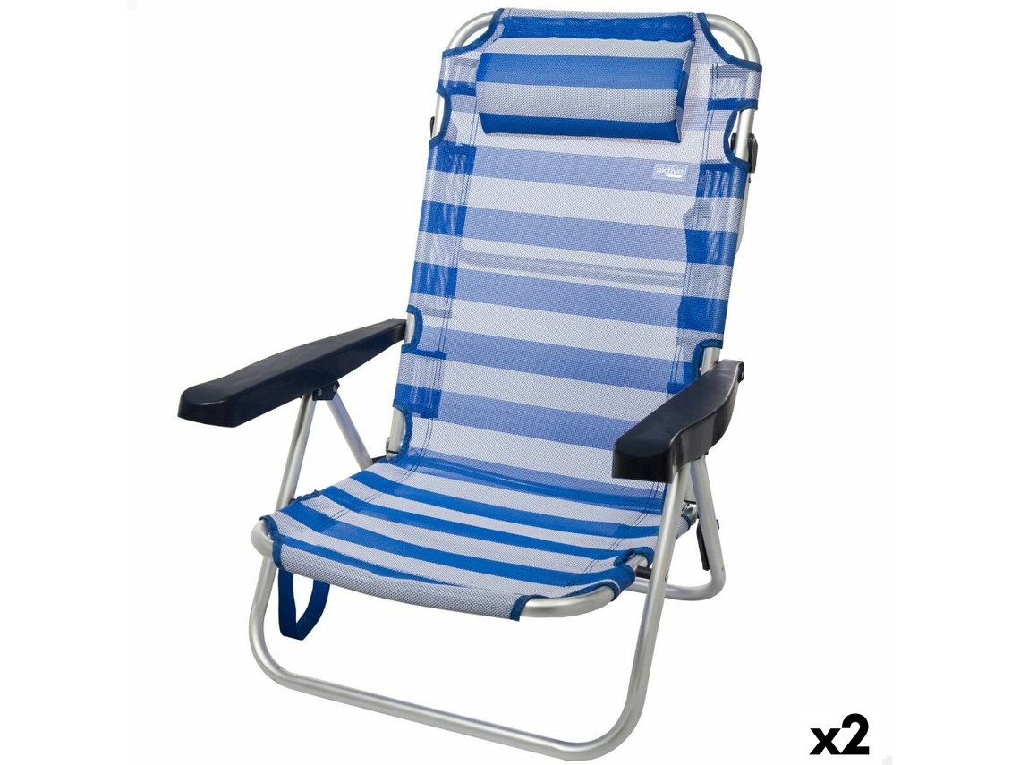 Cadeira De Praia Aktive Dobrável Almofada Branco Azul 48 X 84 X 46 Cm (2 Unidades)