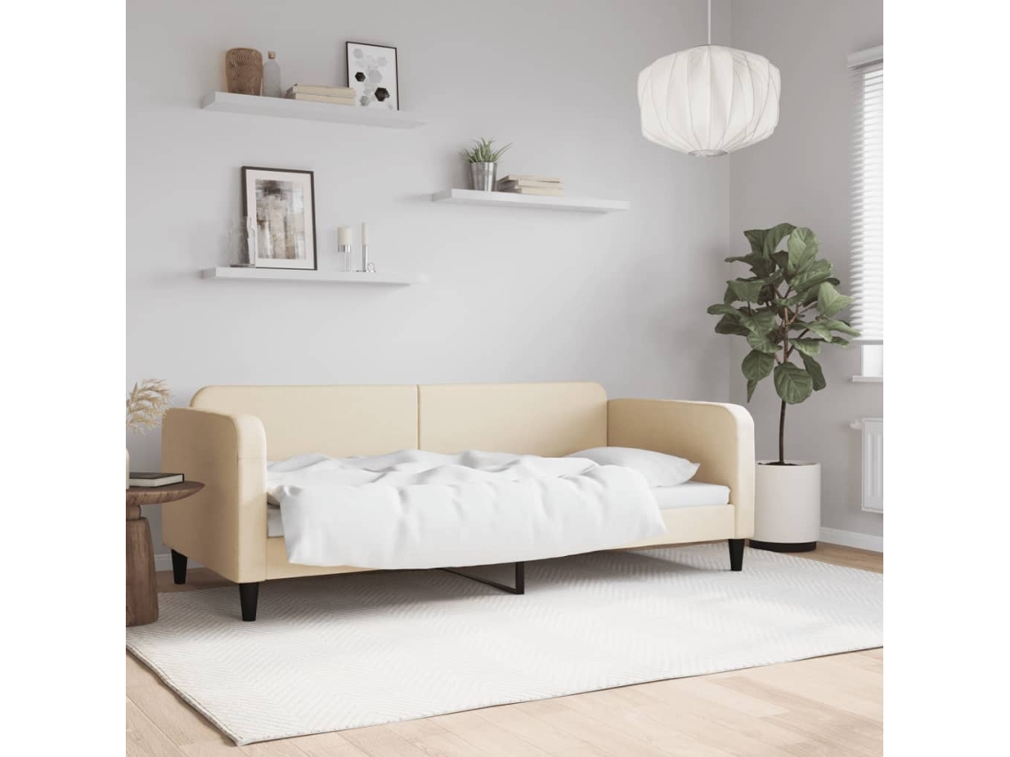 Vidaxl Sofá-cama 90x200 Cm Tecido Cor Creme