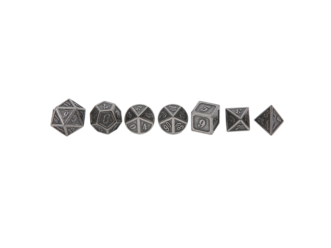 Primerox 7pcs Dados Poliédricos de Liga de Zinco para Jogos de Tabuleiro Cor Prata Antiga