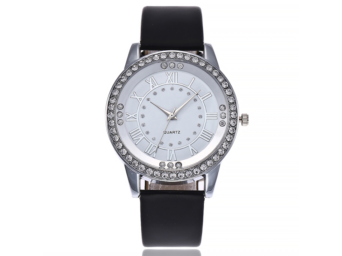 Relógio de Pulso Feminino Vansvar com Pulseira Pu e Movimento Quarzo (prata Branco)