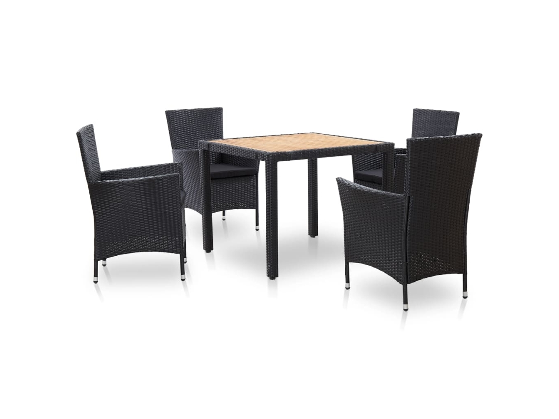 Pcs Conjunto Jantar Exterior Com Almofadões Vime Pe Preto Dkd Home Decor