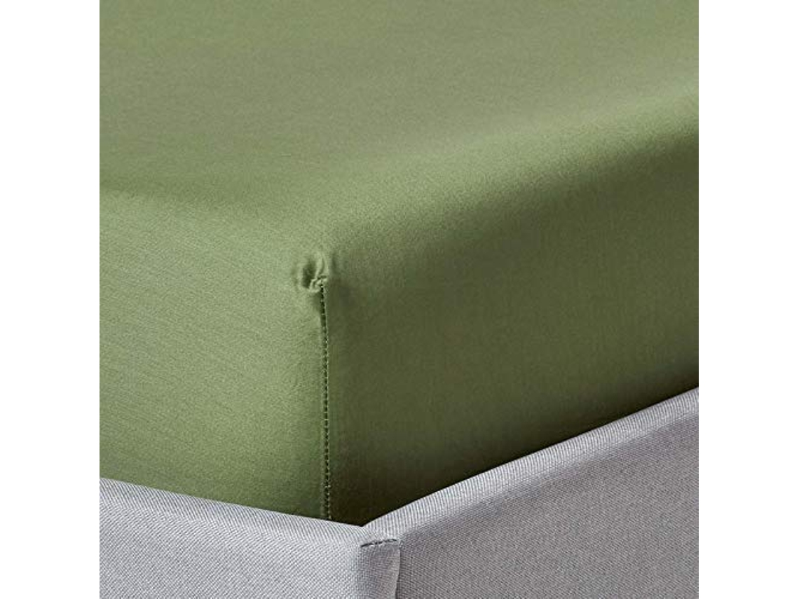 Homescapes Moss Green Organic Cotton Fitted Sheet 400 Tc, 90 X 190 Cm