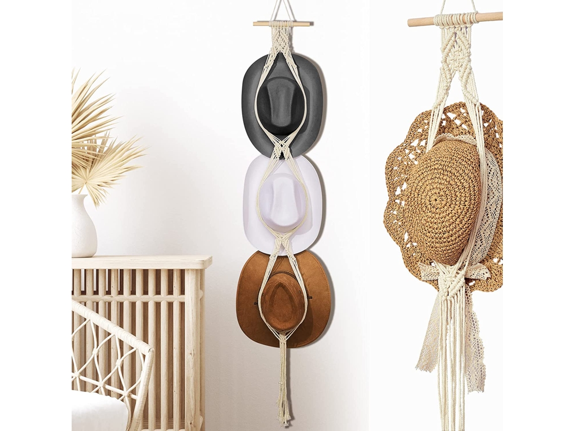 Cabides Elegantes De Macramê Em Estilo Boêmio, Suporte Decorativo Para Bonés Com Estrutura Resistente E Cordão De Algodão Natural Para Vários Locais E