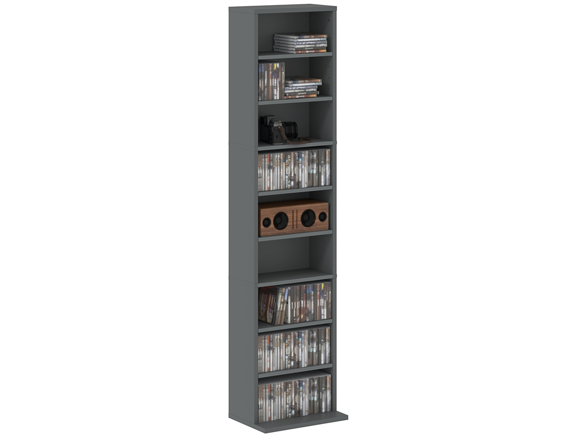Rangements For Cd And Dvd 9 Compartiments And 6 Étagères Réglables Capacité Max . 260 Cd . 120 Dvd 33 X 24 X 140 Cm Gray