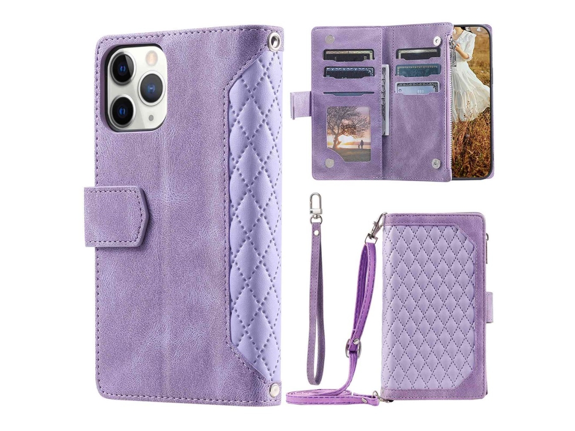 Capa Quedas Inch Para Iphone 11 Pro Max Pele Sintética Roxo