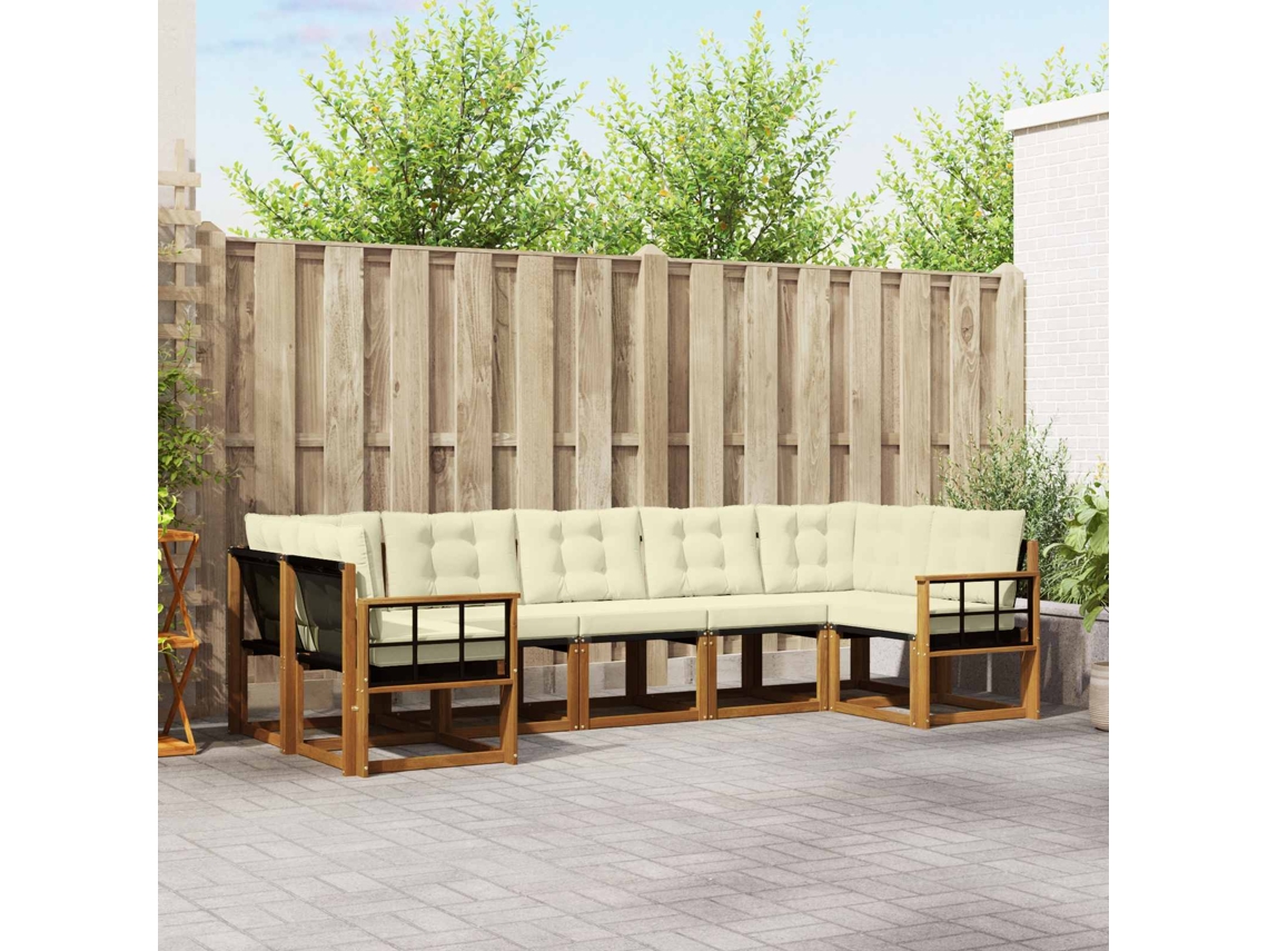 Vidaxl Conjunto De Sofás Para Exterior 7 Unid. Natural E Creme