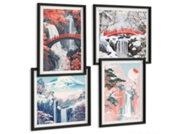 Composição De Quadros Paisagens De Cachoeiras Japão Espelharte (4 Peças)