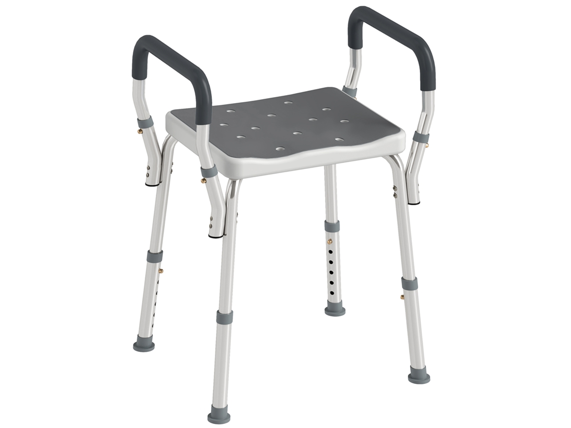 Banquinho com Altura Ajustável para Idosos Ou com Mobilidade Reduzida 52x45x69 Cm Assento Branco e Cinza Ge