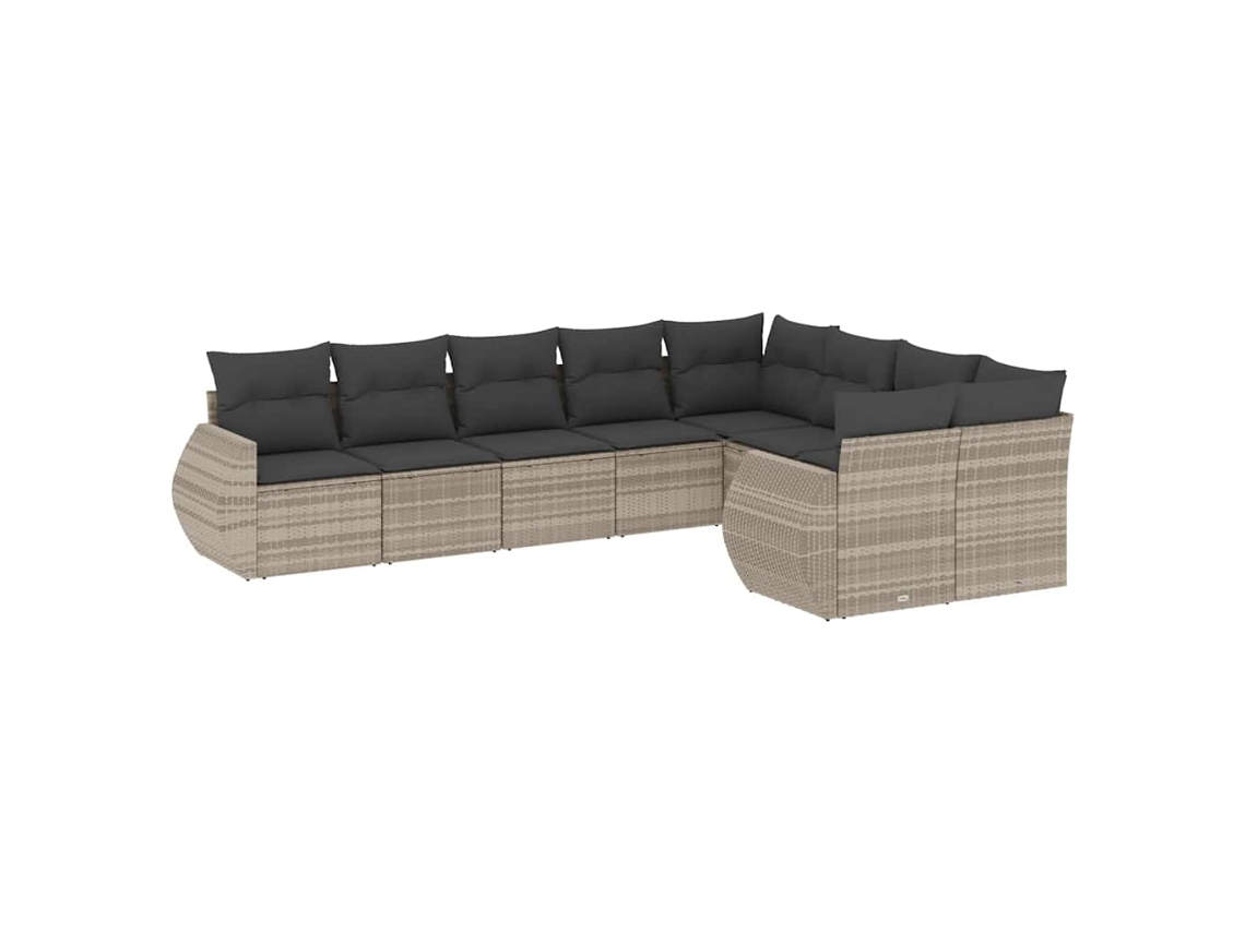 Maison Exclusive - 9 Pcs Conj. Sofás Jardim Com Almofadões Vime Pe Cinzento-claro