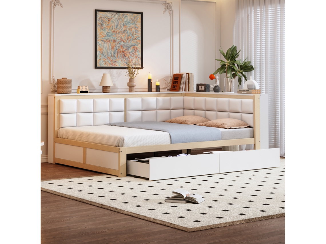 Sofá-cama Madeira 140x200cm, Pinho, Gaveta, Encosto Macio.-op